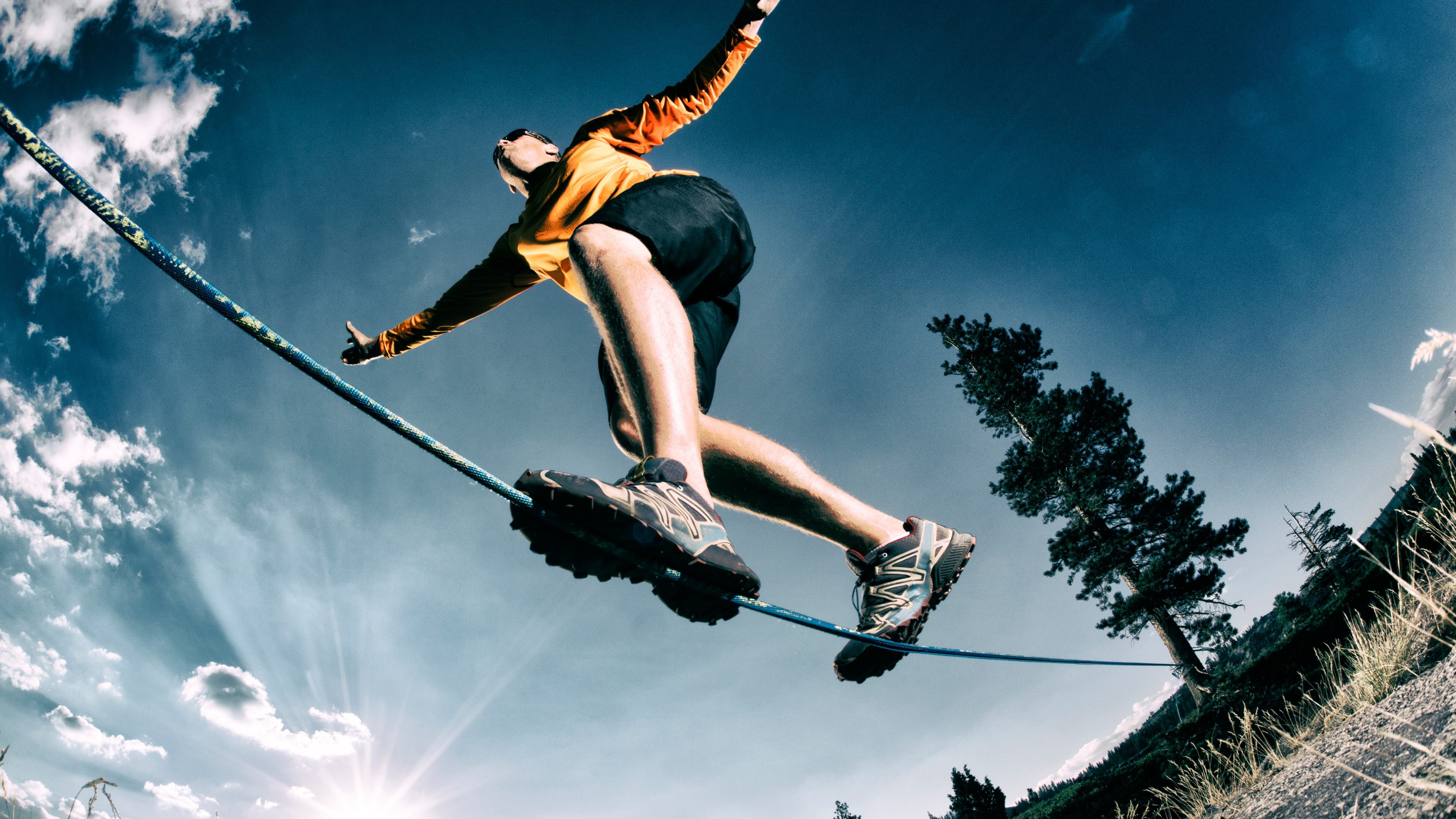 Walking a slackline outside